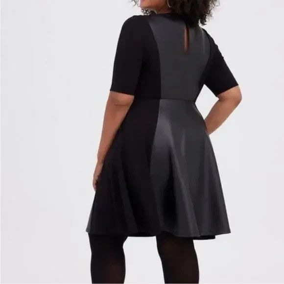 Torrid Size 3 Black Faux Leather Skater Dress Luxe Ponte Coated Black NWT - Picture 2 of 8